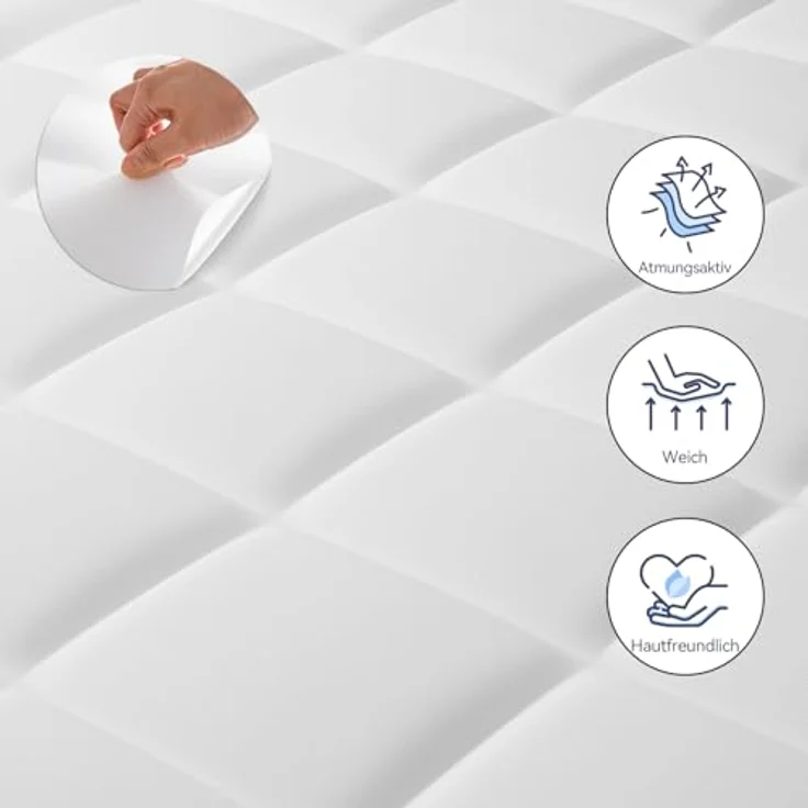 ELEMUSE Matratzen Topper 180x200 cm, H3 Gel Topper mit Waschbarem Flauschigem Bezug und Gelschaum, 7CM Höhe Weicher und Bequemer Matratzentopper für Boxspringbett und Unbequeme Betten Schlafsofa – Bild 5