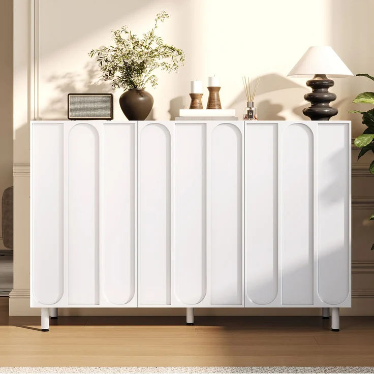 DESVIAE Sideboard Weiß aus MDF/Spanplatte – 120x80x37 cm – 3 Türen, verstellbare Böden – Bild 5