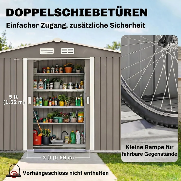 JARDJ Geräteschuppen mit Schiebetüren 2,77 x 1,95 x 1,92cm Metall Grau – Bild 7