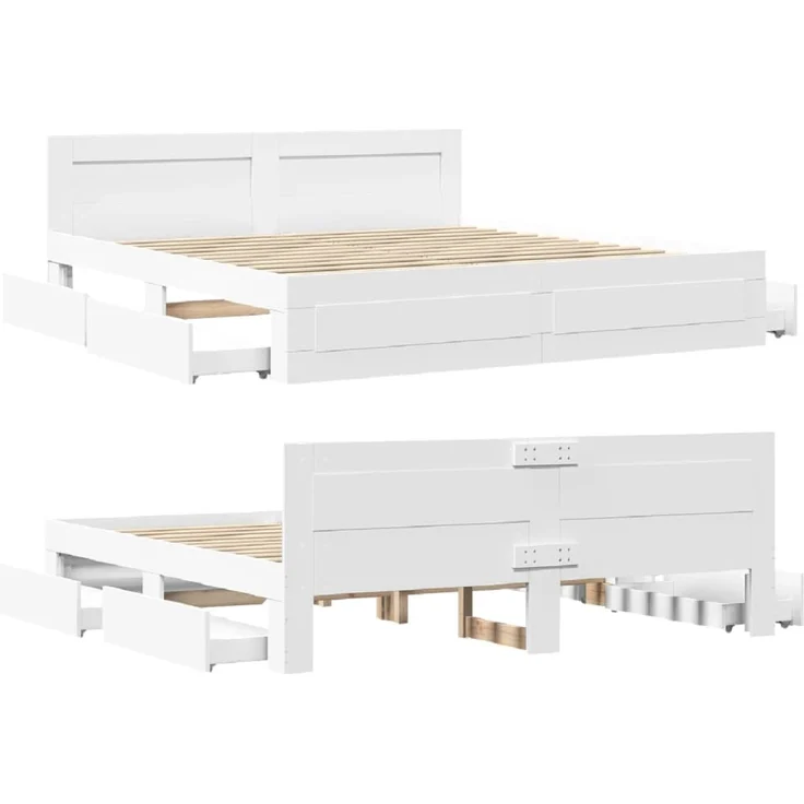 vidaXL Bettgestell mit Kopfteil ohne Matratze Weiß 180x200 cm 3295541 – Bild 8