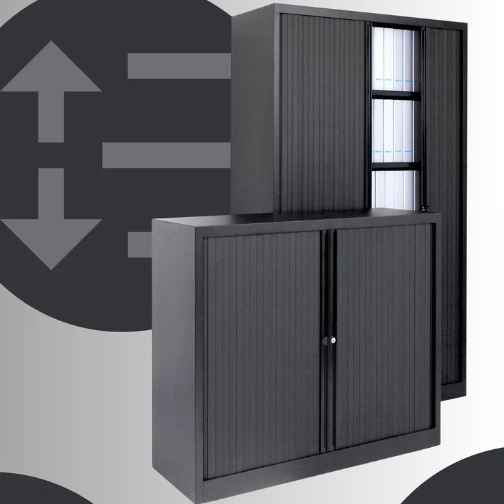 BISLEY Rollladenschrank in schwarz abschließbar Schrank aus Metall Rolladen aus Kunststoff inkl. 2 Einlegeböden, ET412102S-5633 – Bild 8