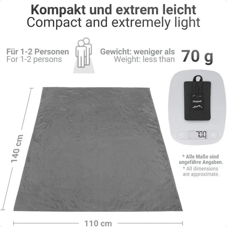 Ultraleichte Picknickdecke Stranddecke Outdoor Camping 140x110cm Grau – Bild 2