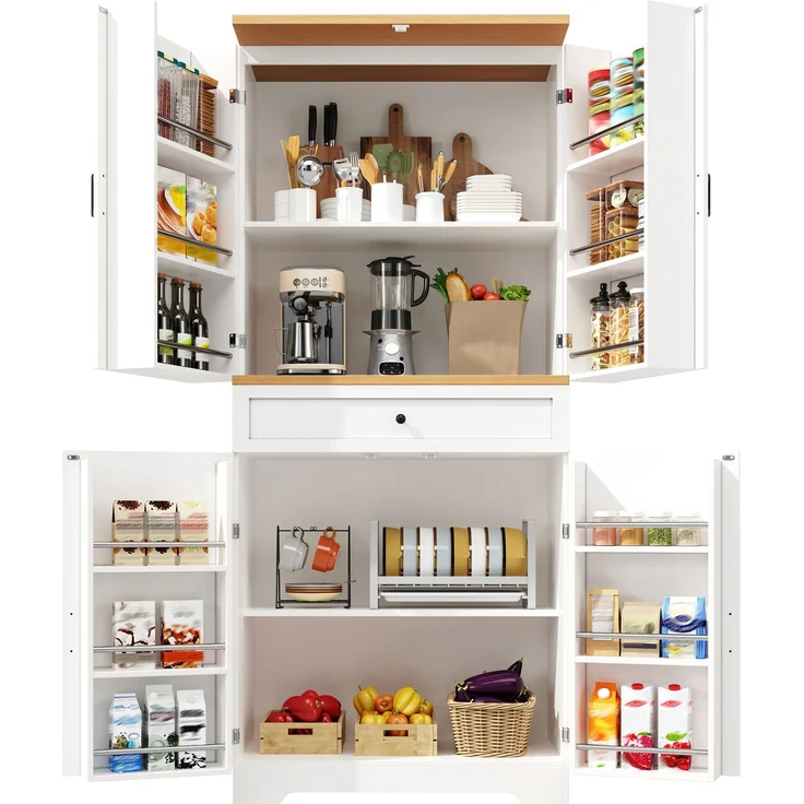 EINHOM Hochwertiger Küchenschrank mit 4 Türfächern & Schubladen (80 x 40 x 180 cm), Moderner Snack-Aufbewahrungsschrank aus MDF & Spanplatte, Buffetschrank für Esszimmer, Küche, Wohnzimmer – Bild 4