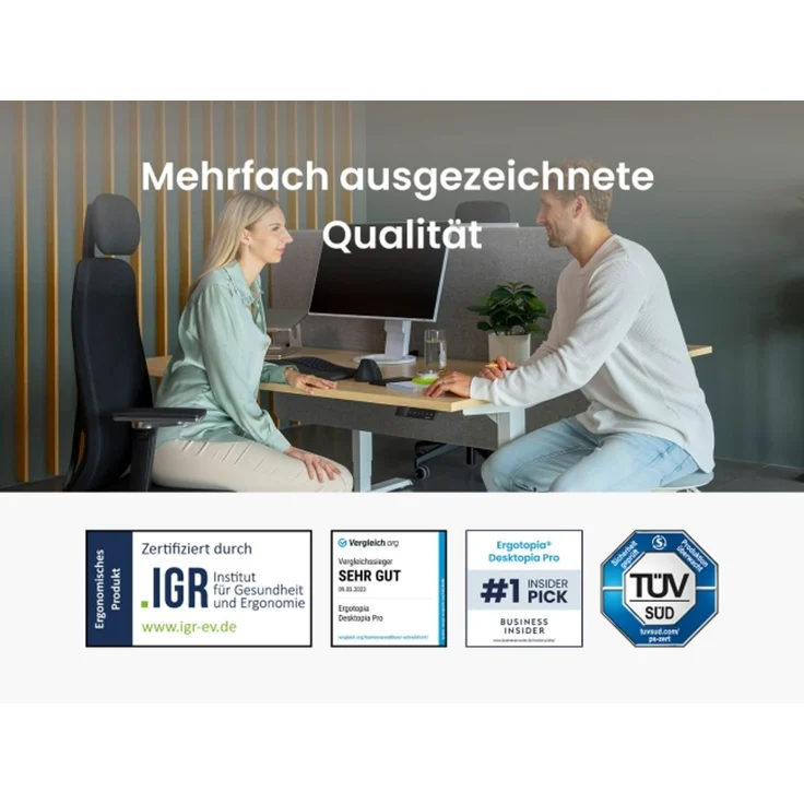 Desktopia Pro X - Elektrisch höhenverstellbarer Schreibtisch / Ergonomischer Tisch mit Memory-Funktion, Schwarz, Gestell Weiß, 180x80 cm – Bild 3