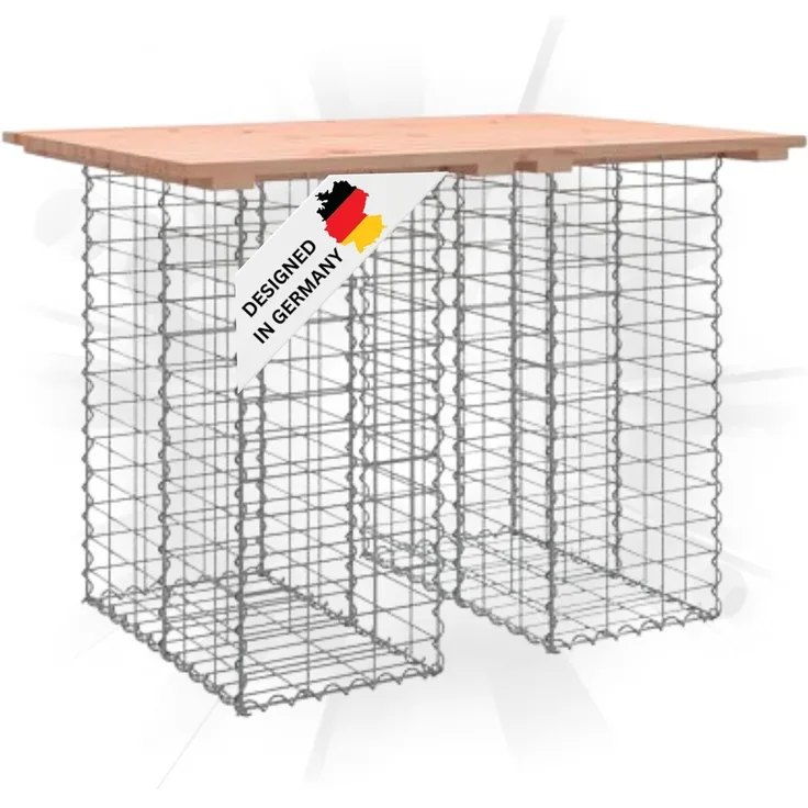 DELUKE® Gartenbank Gabionen TELLE aus Stahl 100x70x72cm Massivholz Douglasie, 30cm Gabionenbreite Gabionenbank Gartentisch aus Gabionen Steinkorb Gabionengitter Ziergabione Drahtkorb befüllbar