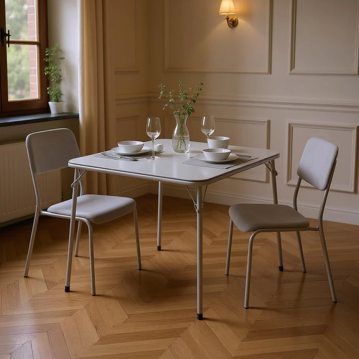 FurnitureR Klappbarer Esstisch 86×86×71 cm, quadratischer PVC-Tisch mit robustem Metallrahmen, platzsparend faltbar, ideal für Küche, Esszimmer, Balkon und kleine Wohnungen, in Grau – Bild 2