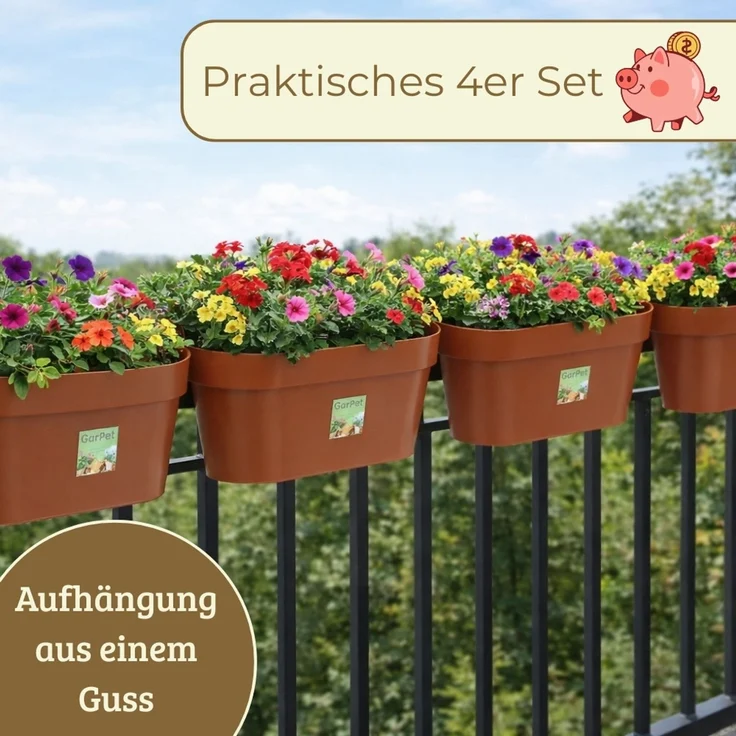 GarPet Balkonkasten 4x Geländerkasten Balkon mit Wasserspeicher Blumen Topf Kasten – Bild 9