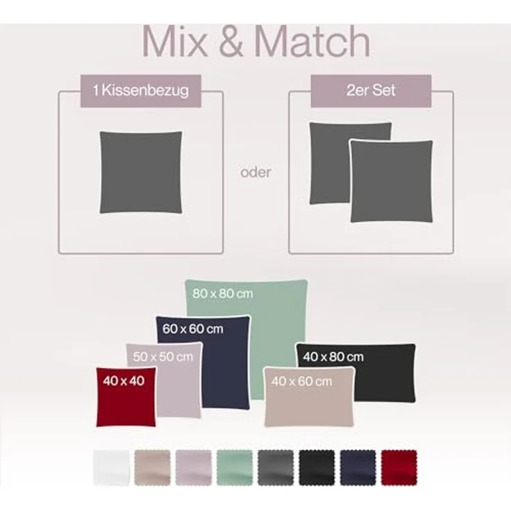 Blumtal Kissenbezüge Premium Mako Satin Kissenbezug, superweich aus 100% Baumwolle, (1 Stück), OEKO-TEX zertifiziert – Glanzoptik & farblich passender Reißverschluss – Bild 2