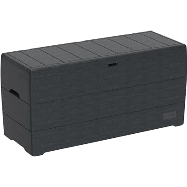 Duramax Cedargrain Durabox 270 Liter/ 71 Gallonen Kissenbox aus Kunststoff, Auflagenboxen aus Kunststoff mit Griffen, Organizer für Gartenmöbel, abschließbarer Deckel, Patio-Box, Dunkelgrau – Bild 2