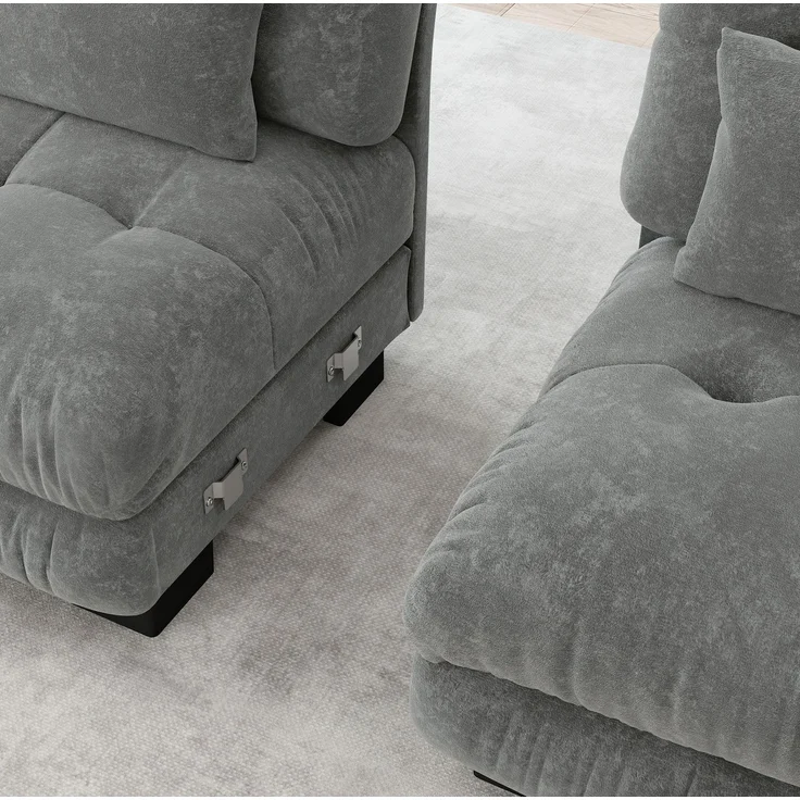 DESVIAE Sofa 4-Sitzer modular mit Tiefsitz aus Chenille Grau, 406 x 77 x 81 cm – Bild 9