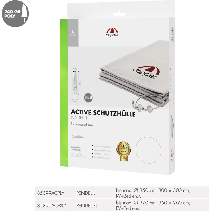 Doppler Schutzhülle Active für Pendelschirme Ampelschirme rund und eckig Schutzhaube bis max. ø 350 cm, 300 × 300 cm