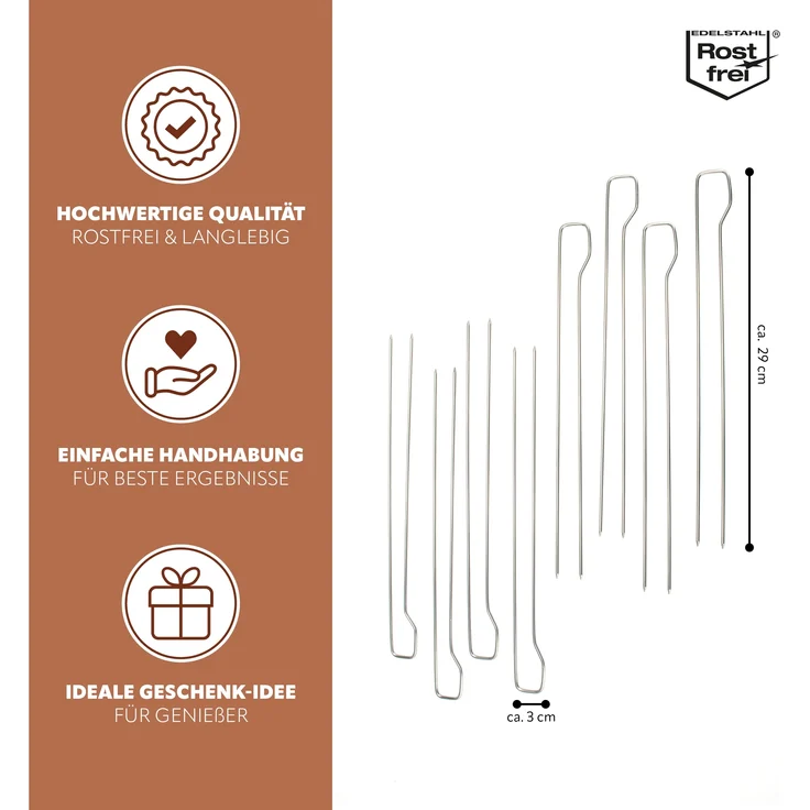Doppel-Grillspieße 8er Set aus Edelstahl ca. 29 cm - Schaschlik-Spieße im Vorteilspack – Bild 7