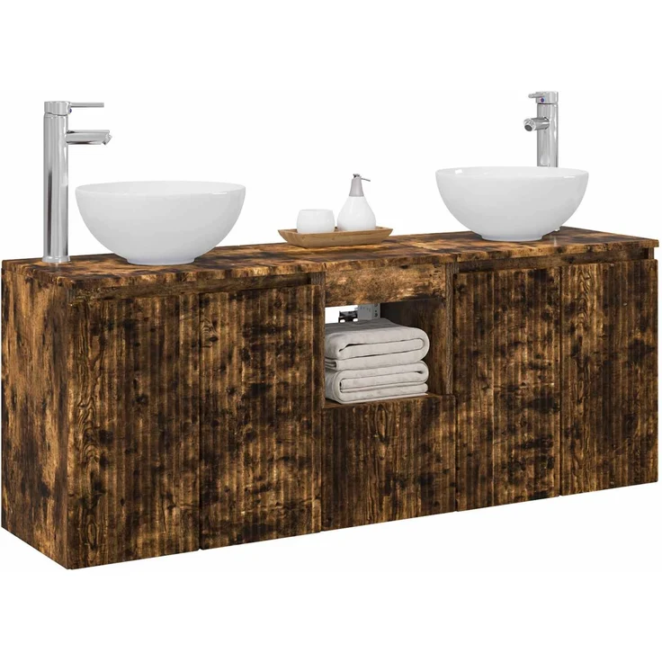vidaXL Wandmontiertes Badezimmerschrank-Set 3 stk. Geräucherte Eiche 3405622 – Bild 3