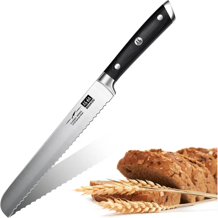 SHAN ZU Brotmesser Messer Wellenschliff Küchenmesser Edelstahl 20 cm - CLASSIC Series