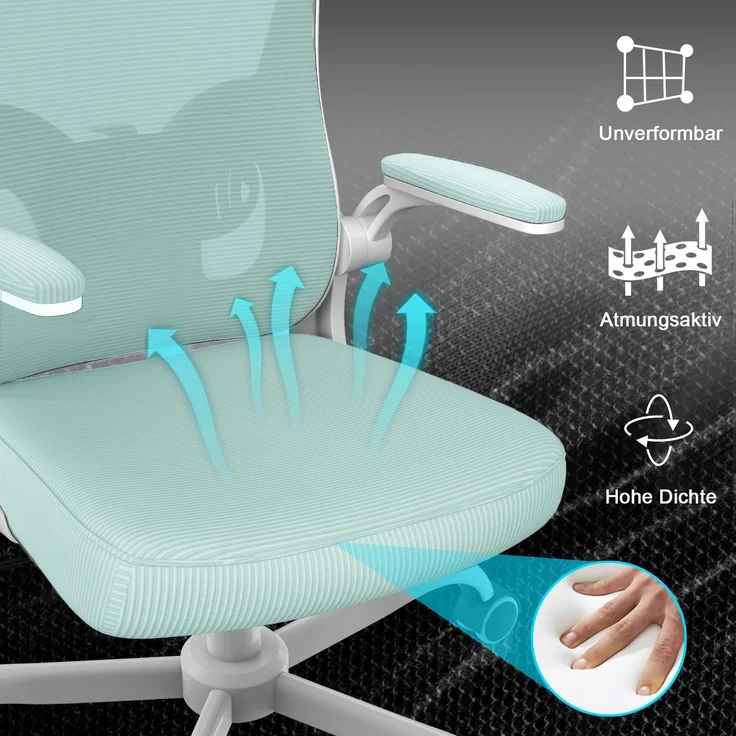 Botifly Ergonomischer Bürostuhl mit Kopfstütze, Mesh-Gewebe, Mintgrün, 90°-120° Wippfunktion, 10 cm Höhenverstellbar, 52 x 26 x 57 cm – Bild 5