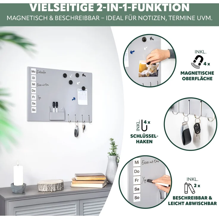 Magnettafel aus Metall, beschreibbar, viel Zubehör, hellgrau lackiert – Bild 2