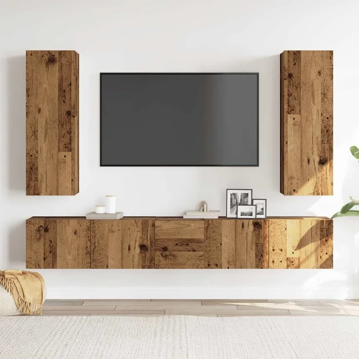 vidaXL TV-Wandschränke 5 Stk. Altholz-Optik Holzwerkstoff 3328959