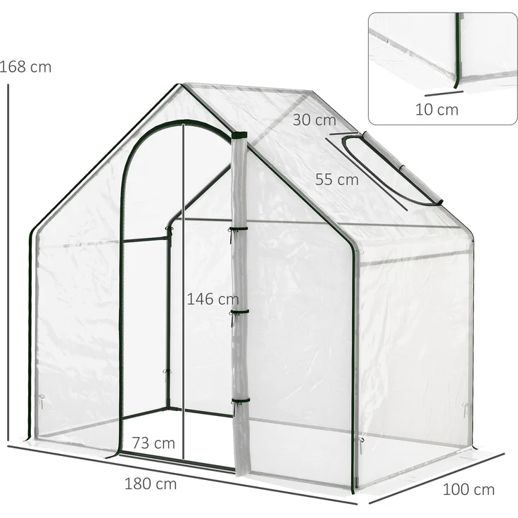 Wohnora-Gartengewächshaus für Balkon oder Terrasse, Tomatengewächshaus, 1,8 m (L) x 1 m (B) x 1,68 m (H), wasserdichter Stahl und Kunststoff, transparent grün,H 1500cm x T 1200cm x B 1050cm – Bild 4