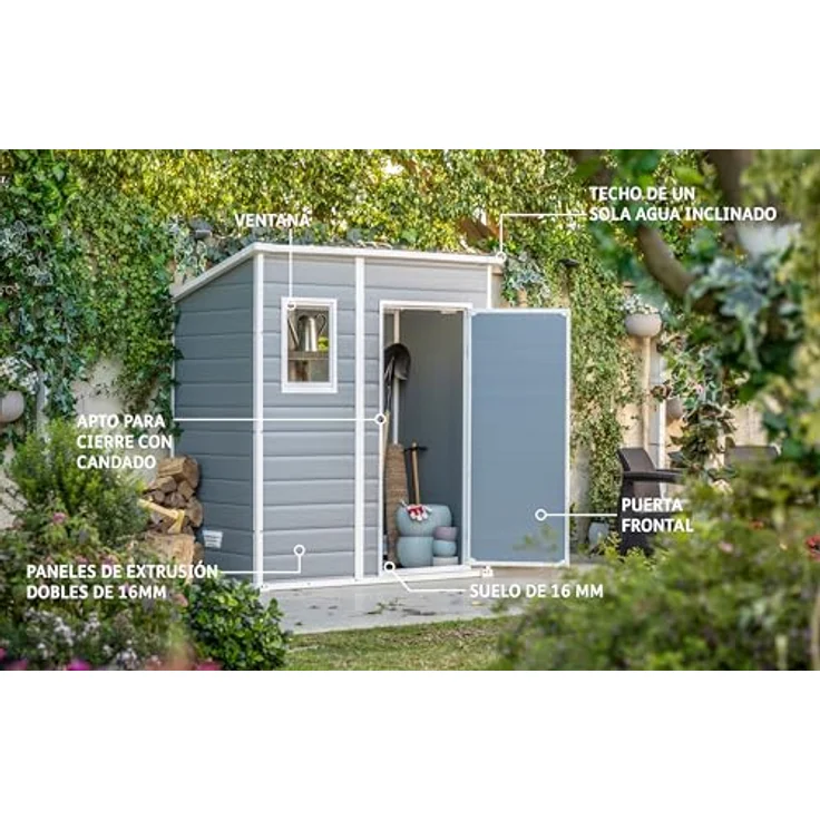 Keter Manor Pent 6x4 Gartenhaus wetterfest, Kunststoff, Outdoor, Außenmaße: BxTxH:183. 5 x 111 x 200. 5 cm, Innenmaße: 168. 5 x 97 x 154 cm, grau – Bild 10