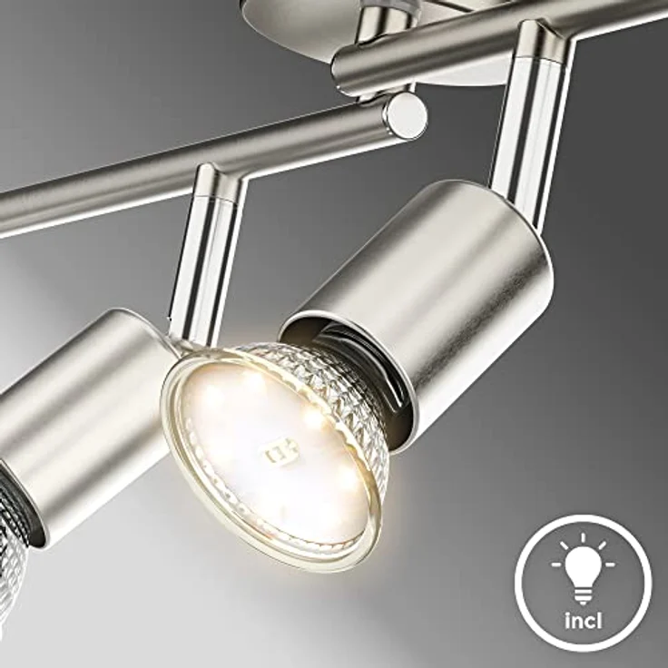 B.K.Licht Deckenleuchte LED Deckenlampe Wohnzimmer Küche Bad 60 cm 4-flammig GU10 12W 1000lm, LED wechselbar, 3000K - Warmweiß, 4er Deckenstrahler Spot schwenkbar & drehbar Messing silber - BKL1024 – Bild 3