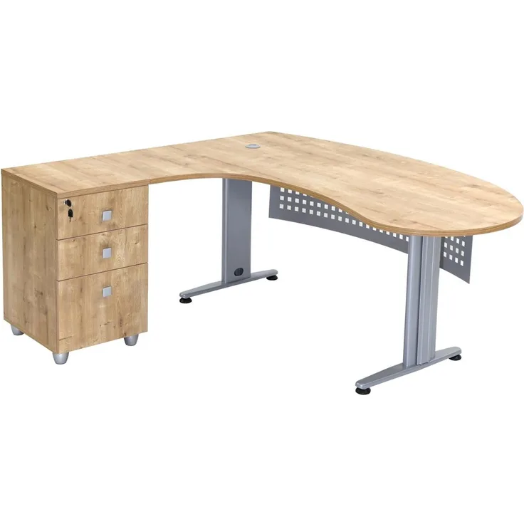 Furni24 Schreibtisch Chefschreibtisch Schreibtisch Winkeltisch PC Tisch Moderner Bürotisch Computertisch mit großer Arbeitsfläche Gela Eiche Dekor Links gewinkelt Ink. Beistellcontainer mit Schubladen
