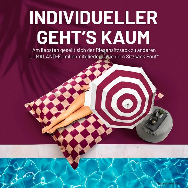 Lumaland 'Karo' Sitzsack XXL für Outdoor & Indoor, Polyester, Pfirsich/Rot, 380 l – Bild 6