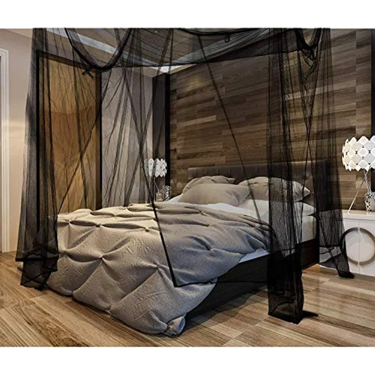 AIFUSI Moskitonetz, King-Size Vier Eckpfosten Vorhänge Betthimmel für Einzelbett passend für alle Kinderbetten und Betten für Erwachsene, Kinderzimmer, BabyStubenwagen, Garten, Camping (Schwarz) – Bild 6