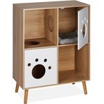 Katzenschrank mit 4 Fächern, Natur Kiefernholz, 96 x 75 x 40 cm
