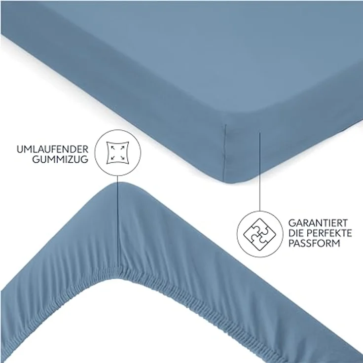 Dreamzie Premium Spannbettlaken 80x200 cm, Spannbetttuch für Dicke Matratzen bis zu 12 cm, Bettlaken 100% Jersey Baumwolle, 150 g/m², Oeko-TEX Zertifiziert - Blau – Bild 5