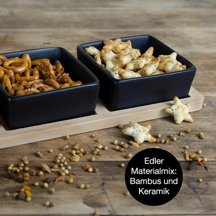 Moritz & Moritz Servierplatte Servierplatte mit Dip Schälchen, Schiefer, Keramik, Bambus, (Curry, 7-tlg) – Bild 5