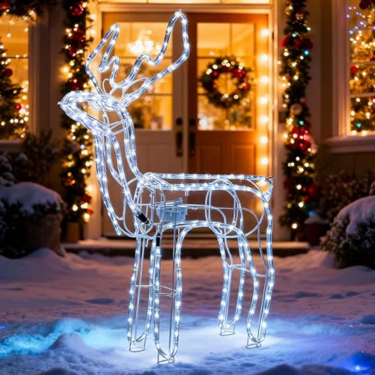 LEDYA Animierte Kopfbewegung Reindeer Beleuchtete Weihnachtsdekoration, 216 LEDs Kaltweiß,89 cm LED Rentier Weihnachtsbeleuchtung, Innen/Außen Weihnachtshirsch mit Timer, für Hof, Garten, Veranda – Bild 2