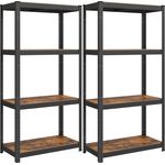 Songmics Standregal, 2er Set, Bücherregal, Lagerregal, 4 Ablagen, verstellbar, 40 x 80 x 160 cm, jeweils bis 520 kg belastbar, für Küche, Wohnzimmer, vintagebraun-schwarz GLR044B12