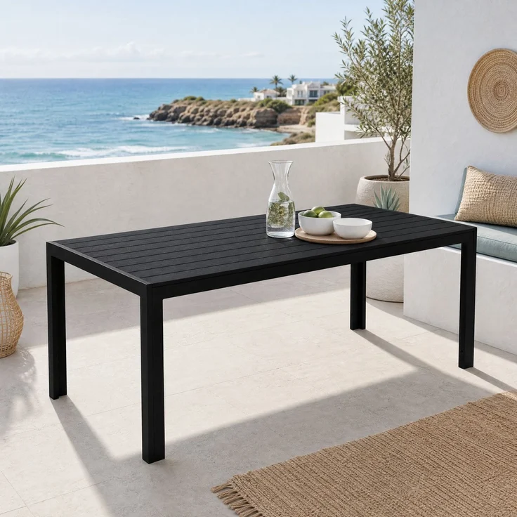 Gartentisch 190 x 84,5 x 72 cm aus Aluminium und Holz-Kunststoff-Verbundstoff – wetterfest in Schwarz – Bild 4