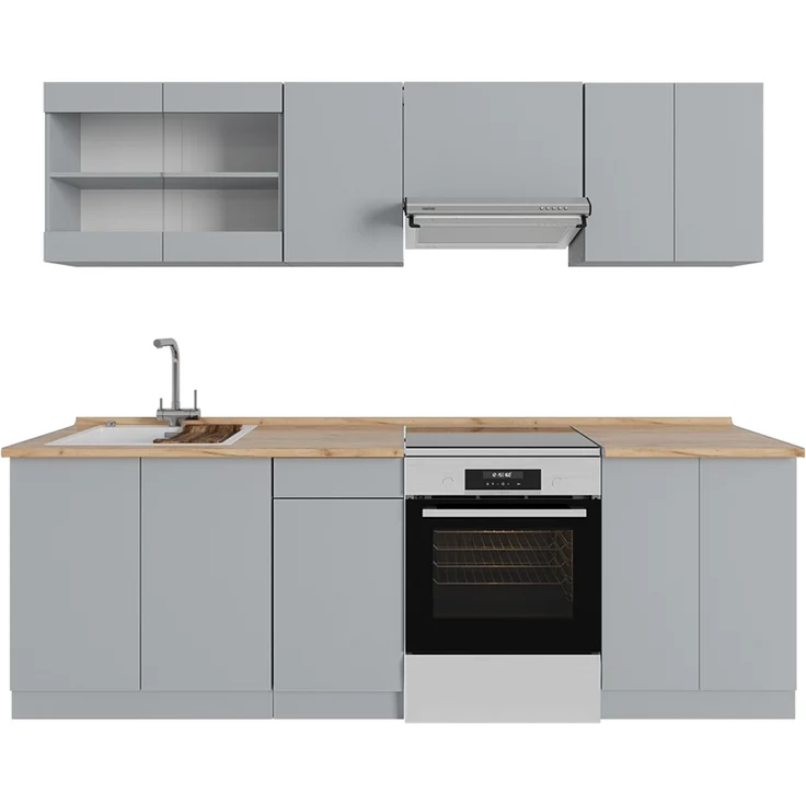 Küchenzeile R-Line Grau 240 cm , AP Eiche Vicco – Bild 1