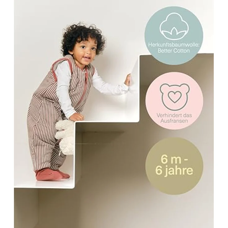 molis&co - Baby Schlafsack mit Füßen und Socke - Ideal für den Winter - Babyschlafsack mit Beinen 2,5 tog - 100% Baumwolle (Oeko-TEX 100), Premium Qualität - Burgundy Stripes (70 cm) – Bild 6