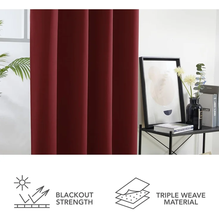 Deconovo Verdunkelungsgardinen mit Ösen Schlafzimmer Gardinen Vorhang Blickdicht dicke Thermogardine Kälteschutz warm Hitzeschutz, 280x140 cm(HöhexBreite), Rot, 2er Set – Bild 6