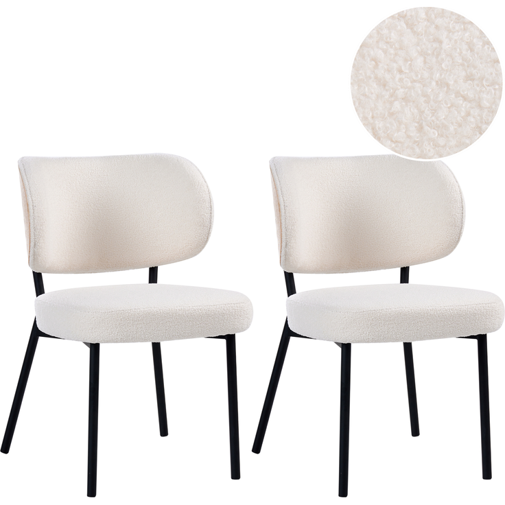 Esszimmerstuhl 2er Set WONDER Bouclé Cremeweiß