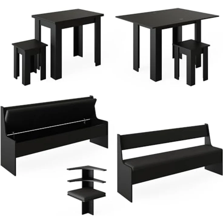 Vicco Eckbankgruppe 'Roman', Schwarz, Holzwerkstoff, 210x80x210 cm, inklusive Tisch für Esszimmer und gesellige Runden – Bild 8