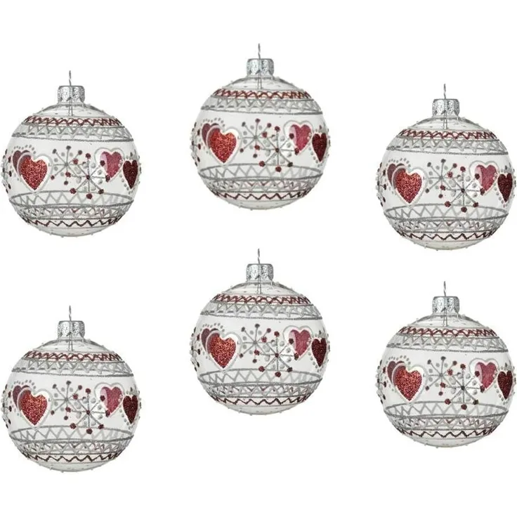 Christbaumkugeln Love Herz 6 Stück Weihnachtskugeln Set Transparent Echt Glas