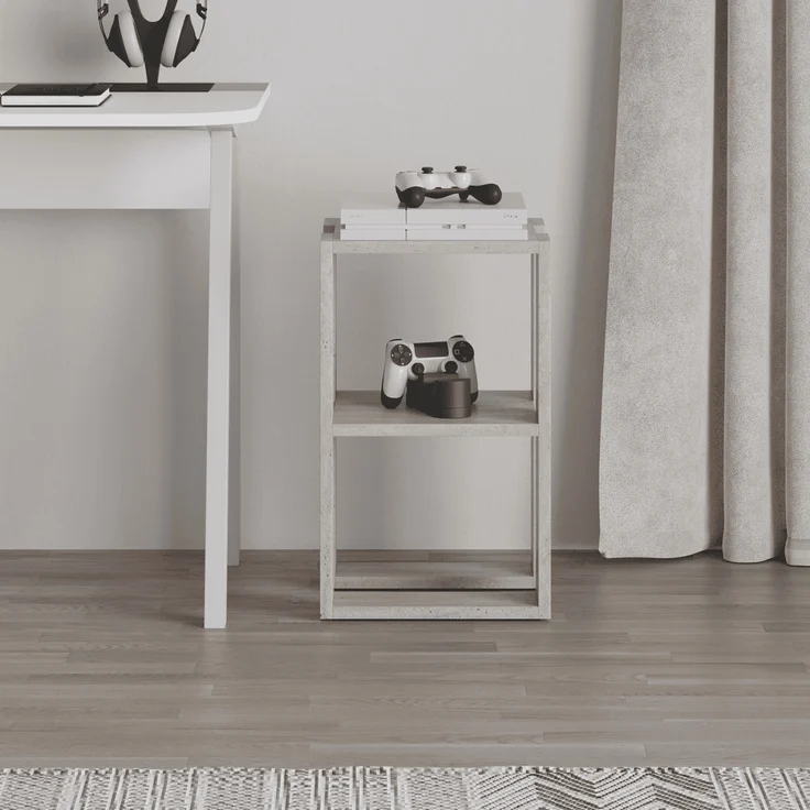 Calicosy Nachttisch mit 2 Regalböden, Travertin-Dekor H55 cm - LONIE - Beige – Bild 9
