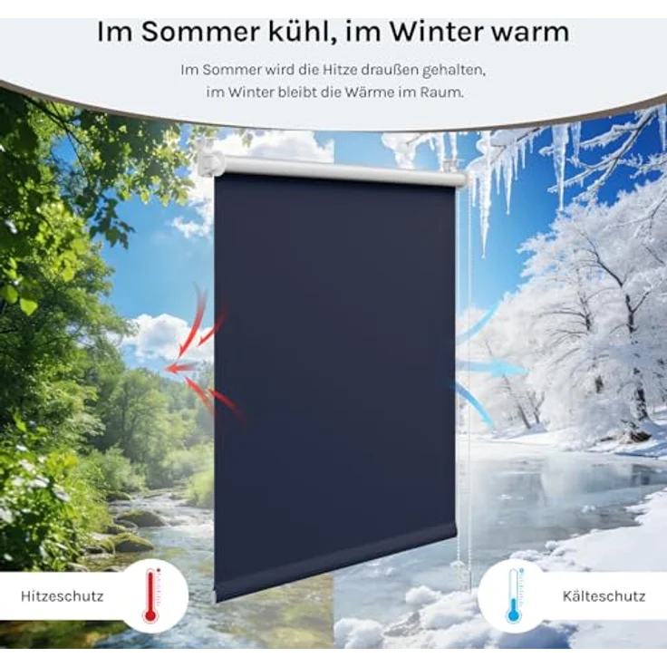 WOLTU Verdunkelungsrollo ohne Bohren, Thermo Verdunkelungsrollo mit Kette, Sichtschutz, für Türen und Fenster, 70 x 160 cm, Blau – Bild 4
