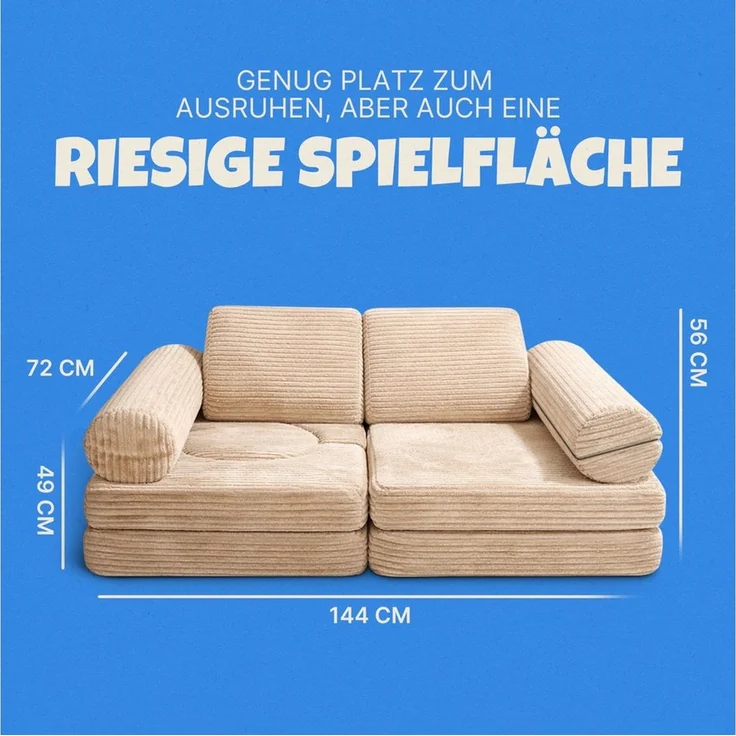 Bestlivings Kindersofa modulares Spielsofa aus Cord, 11 Teile, Schaumstoff, formstabil, erweiterbar, mit waschbarem Bezug – Bild 1