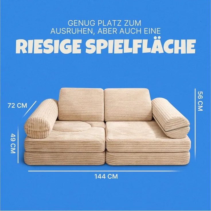 Bestlivings Kindersofa modulares Spielsofa aus Cord, 11 Teile, Schaumstoff, formstabil, erweiterbar, mit waschbarem Bezug