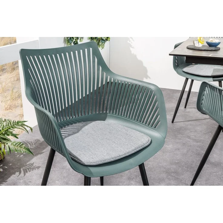riess-ambiente 4-Fußstuhl SIGNUM salbei / schwarz (Einzelartikel, 1 St), Esszimmer · Kunststoff · Stahl · mit Armlehne · Garten/Balkon · Design – Bild 3