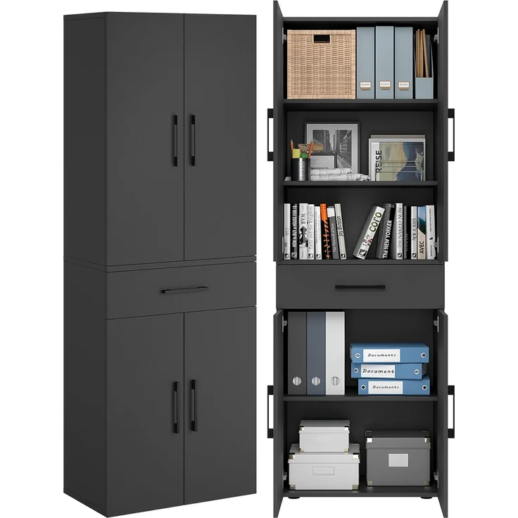 Bellamio 'Apol' Mehrzweckschrank, schwarz, 176x33x60 cm, Aktenschrank mit Schublade und 5 Ablagefächern – Bild 1