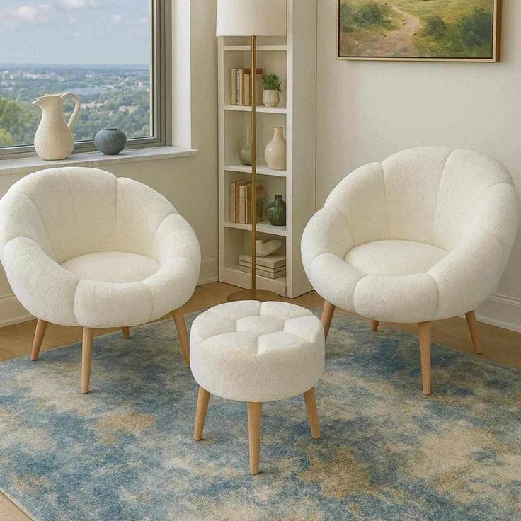 Hanah Home 'Lida Wellsoft - White' Ohrensessel- und Hocker-Set (3-teilig), Weiß, 75 x 100 x 42 cm – Bild 1