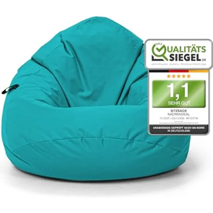Nadimaideal Sitzsack Tropfenform Kastanie | Bodenkissen für Kinder & Erwachsene | Indoor & Outdoor | Gaming Sitzsack - Sitzkissen - Beanbag | Füllung EPS Perlen (Türkis, XXL-Durchmesser 88 cm) – Bild 2