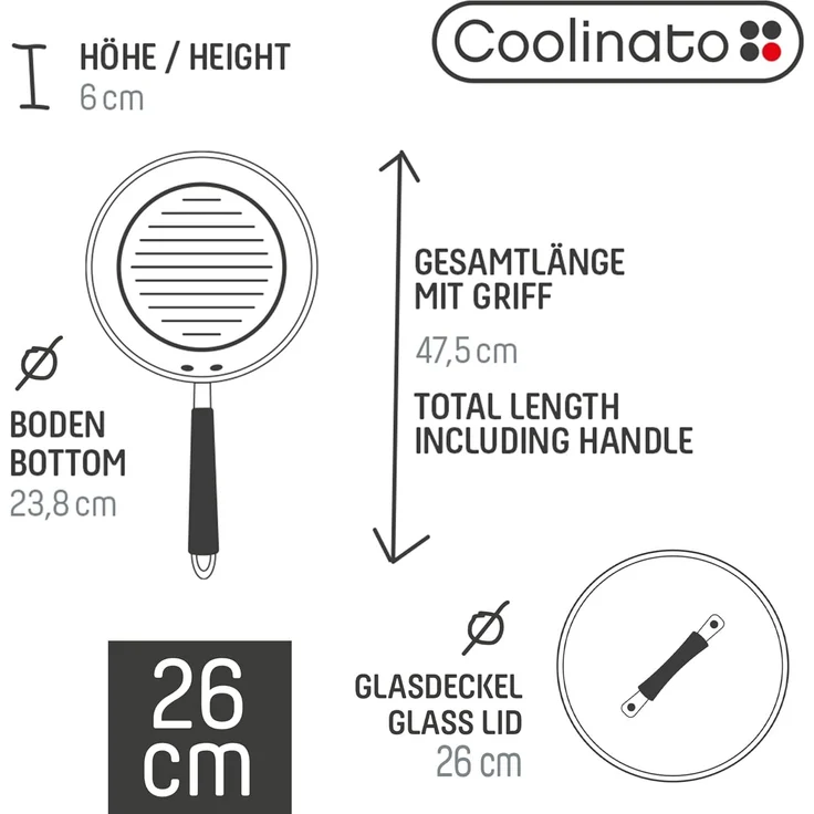 Coolinato Grillpfanne 2tlg Set 26cm Pfanne + Glasdeckel, (2-tlg) – Bild 3