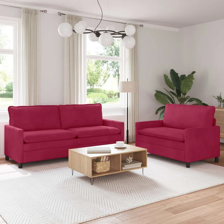 vidaXL Sofa Set 2 pcs Weinrot Samt 3417131 – Bild 1