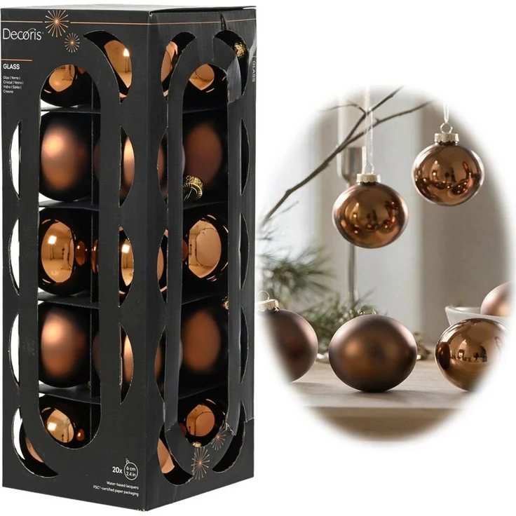 LS-LebenStil Weihnachtsbaumkugel 18-20 Design Glas Weihnachtskugeln 6cm Braun Espresso Christbaum Deko (18 St), Edle Weihnachtsdeko Matt / Glänzend Weihnachtsbaumschmuck Deko Kugeln – Bild 1